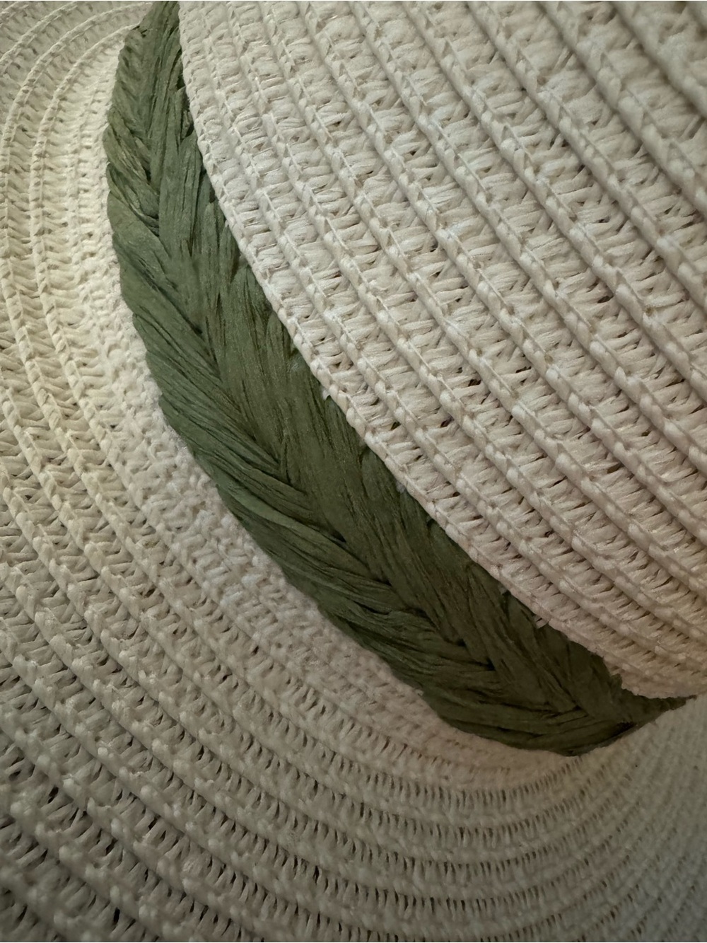 Wide-Brim Cream Straw Hat with Olive Braid - Picture 2 of 5